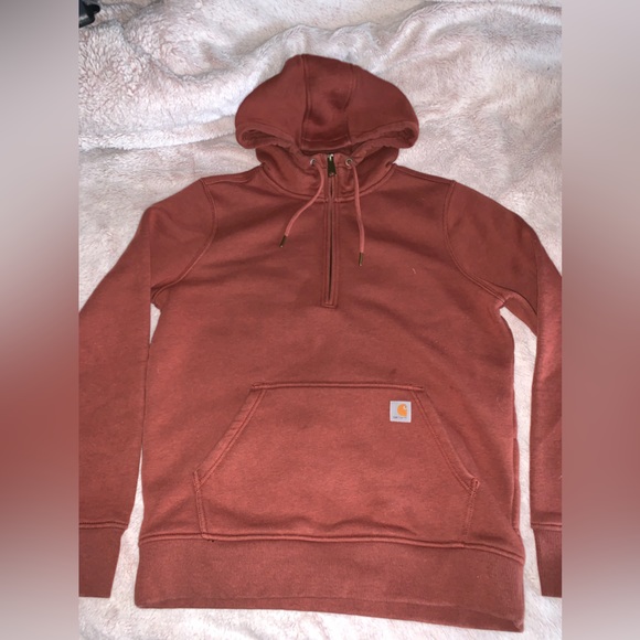 CARHARTT Burnt Orange Half Zip Hooded Sweatshirt M - Picture 3 of 3